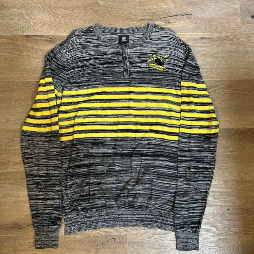 Pittsburgh Steelers Henley NFL Gray and Yellow Striped Crewneck Sweater